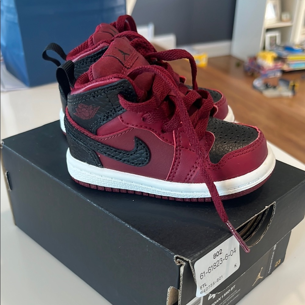 Kids Nike Black and Red Jordans